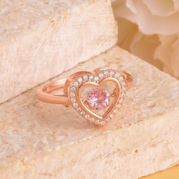 Pink Tanzanite ✦ Heart‑Shaped Dancing Ring ✦ Sterling Silver 14K Rose Gold Sz 7 - Picture 1 of 10